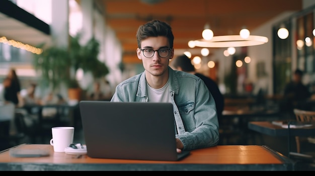 Jeune homme travaillant sur un ordinateur portable garçon pigiste