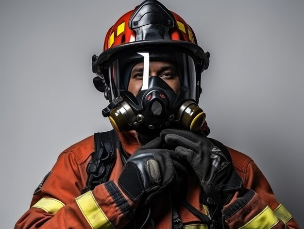 Jeune homme en uniforme de pompier et casque