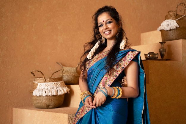 Photo jeune, indien, femme, porter, sari