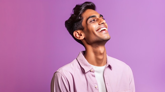 Un jeune Indien souriant sur un fond lilas Génératif Ai