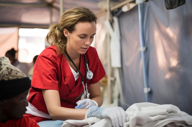 Photo une jeune infirmière dans un camp de réfugiés