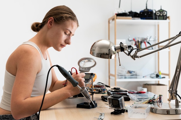 Jeune inventeur créant dans son atelier