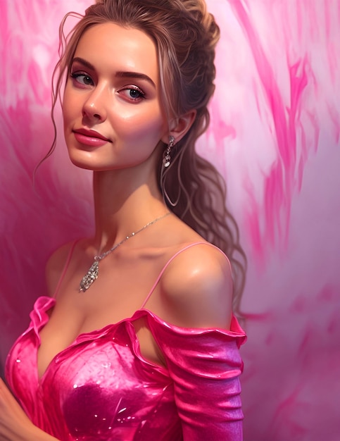 jeune jolie femme en robe rose.