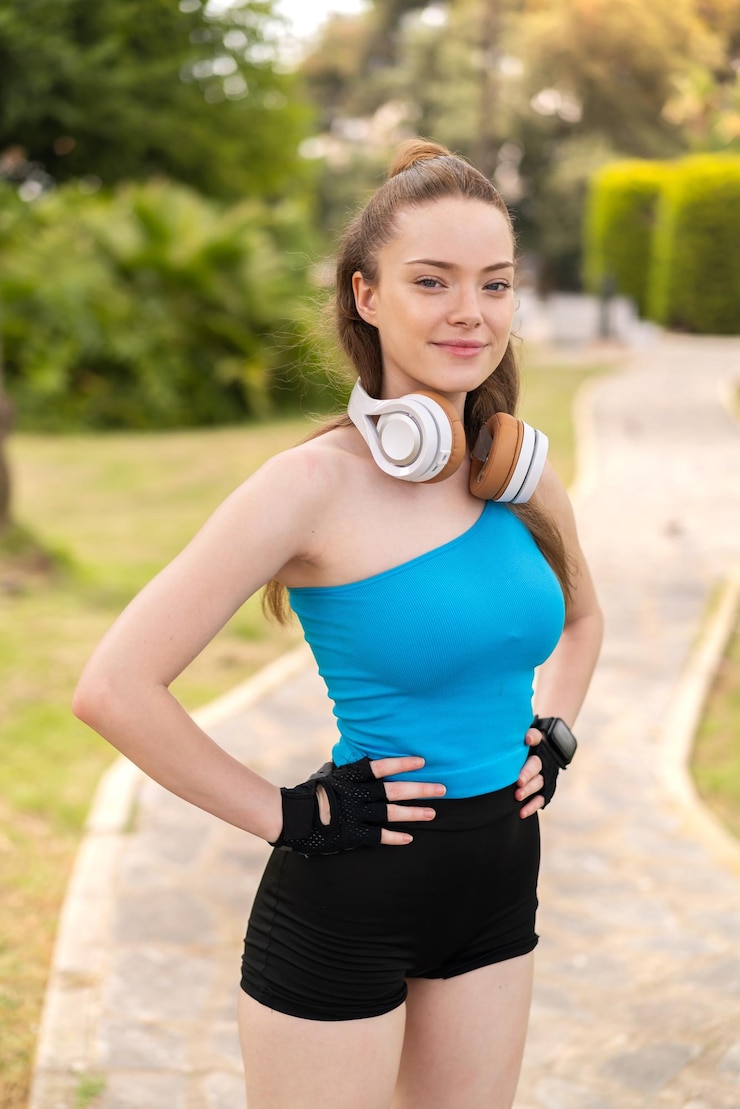 Photo jeune jolie fille à l'extérieur portant des vêtements de sport