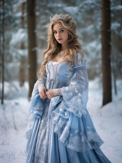 Jeune jolie fille de Noël Snow Maiden dans une robe fantastique