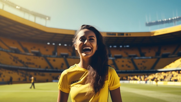 jeune joueuse de football vêtue de couleurs vives football stade de football animé Coupe du monde féminine