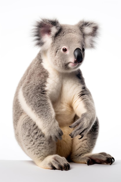 Un jeune koala sur un fond blanc