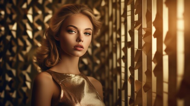 Photo jeune mannequin élégant et glamour posant pour une marque de cosmétiques de luxe