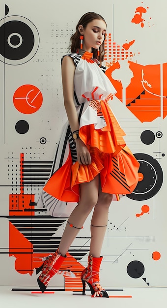 Photo une jeune mannequin haute avec une robe sculpturale d'avant-garde avec un style de boutique à la mode.