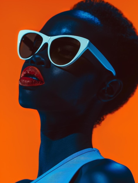 Jeune mannequin noire en lunettes de soleil dans un style éditorial à la mode