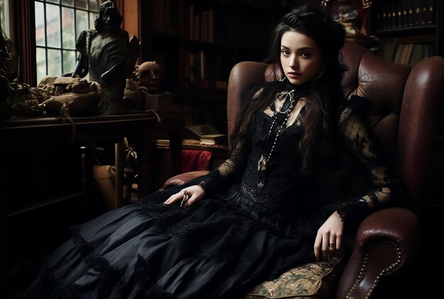 Une jeune mannequin de style vintage dans une élégance royale classique.