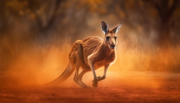 Jeune marsupial debout dans l'herbe au crépuscule généré par l'IA