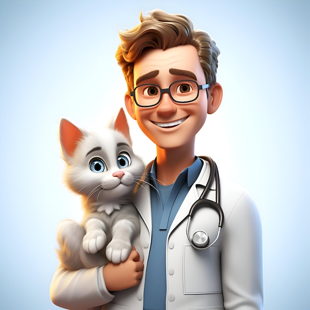 Jeune médecin avec un chat dans les bras Illustration conceptuelle