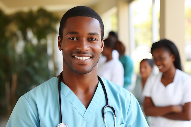Jeune médecin noir dans un hôpital occupé Portrait d'un professionnel médical confiant au travail