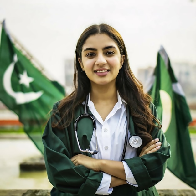 Photo une jeune médecin pakistanaise célèbre le 14 août au pakistan.