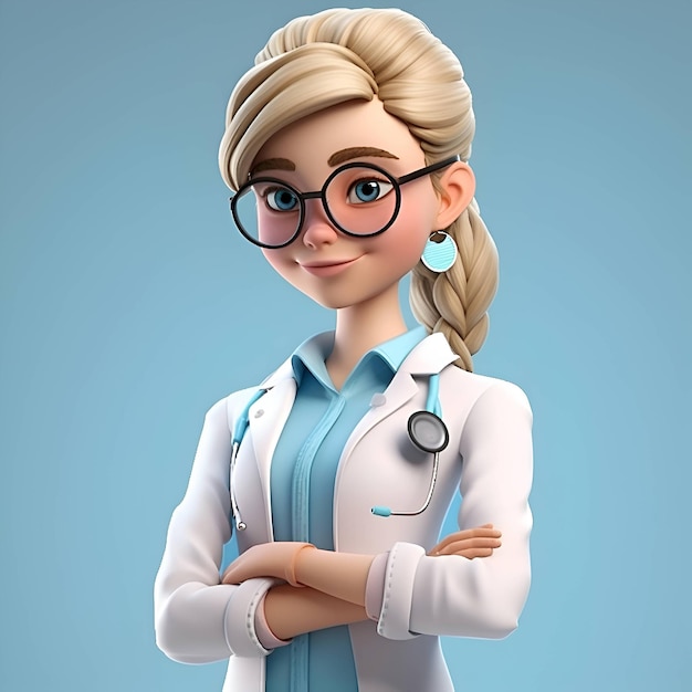 Jeune médecin avec stéthoscope sur fond bleu illustration 3d