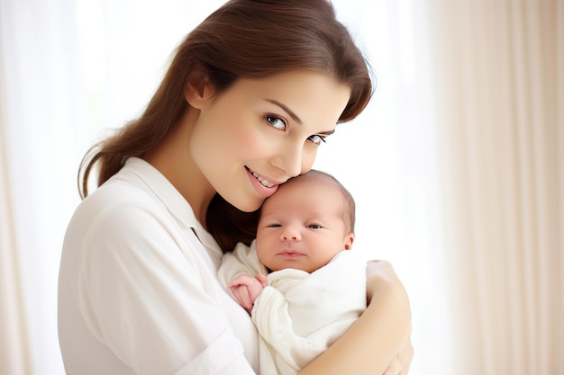 Une jeune mère berce affectueusement son nouveau-né dans ses bras