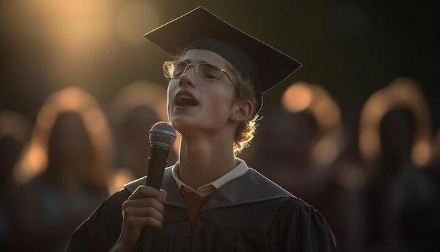 Un jeune musicien adulte joue de la musique rock à l'extérieur générée par l'IA