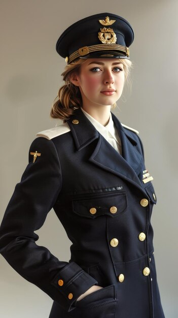 Photo jeune officier de la marine en uniforme avec une casquette décorative