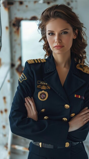 Photo jeune officier de la marine en uniforme avec une casquette décorative