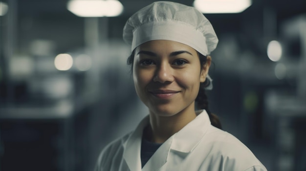 Un jeune ouvrier d'usine électronique hispanique souriant debout dans l'usine