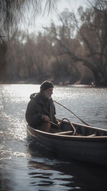 Jeune pêcheur en canoa