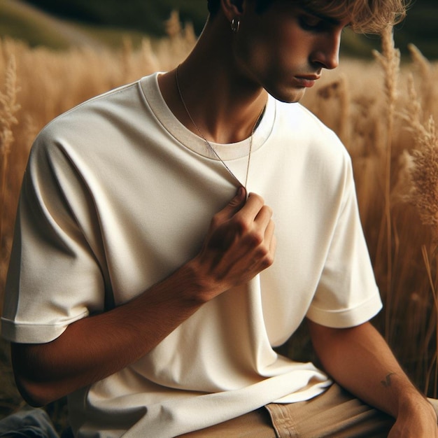 Un jeune personnage élégant dans une maquette de t-shirt blanc