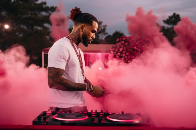 Jeune personne DJ mélange de musique concert musique fête soirée rave joyeux expressif étudiant adolescent