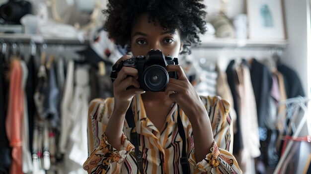 Un jeune photographe créatif capturant un autoportrait d'un style de vie sincère pris dans un cadre domestique décontracté authentique et artistique AI