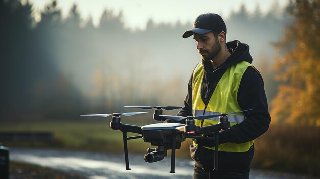 Photo jeune pilote de drone au contrôle de travail