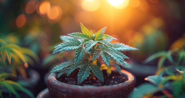 Jeune plante de cannabis en pot