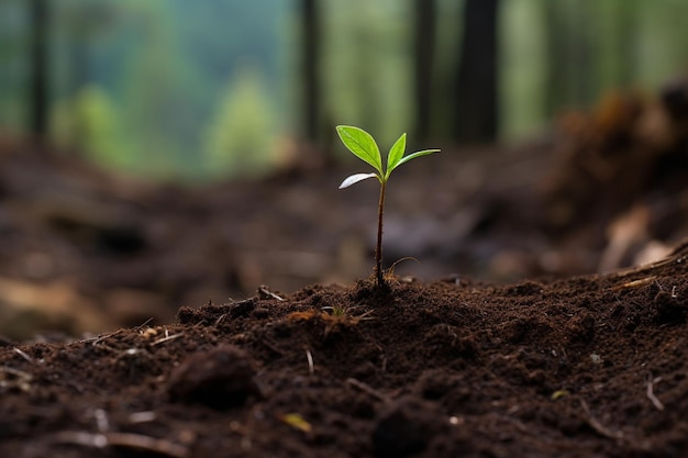 Une jeune plante germe du sol de la forêt