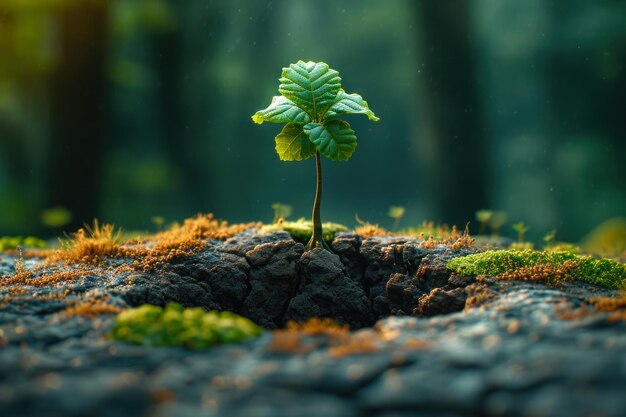 Photo une jeune plante germe sur une terre fissurée