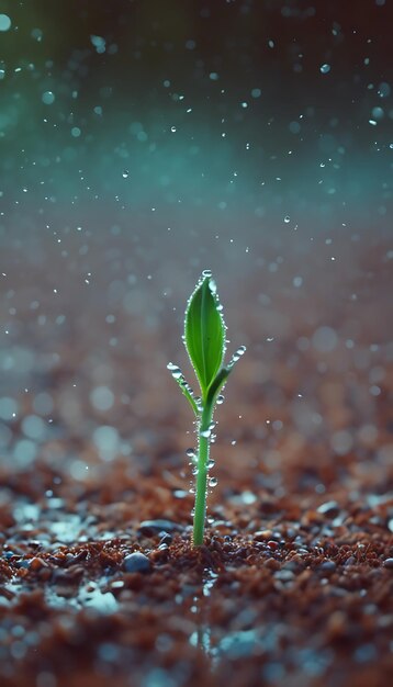 Photo jeune plante avec goutte d'eau