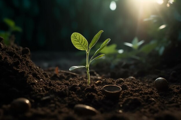 Une jeune plante à la lumière du matin Concept de nouvelle vie et d'agriculture régénérative