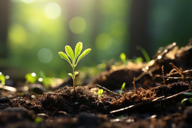 une jeune plante poussant du sol dans la forêt