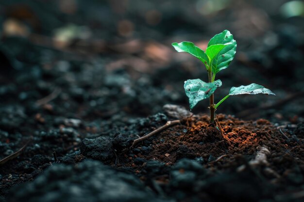 Une jeune plante poussant du sol avec un fond doux