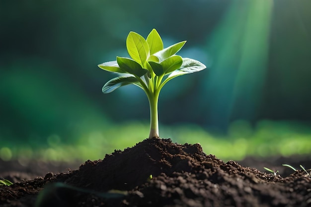 Une jeune plante pousse dans le sol.