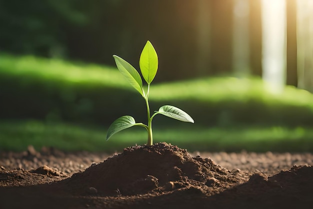 une jeune plante pousse dans la terre.