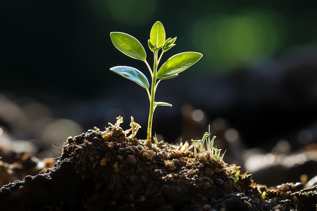 Photo une jeune plante qui pousse à la lumière du soleil