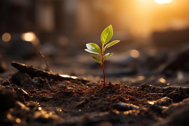 Une jeune plante qui pousse à la lumière du soleil