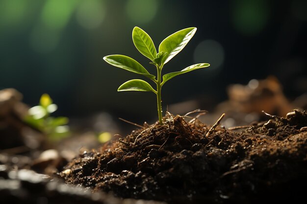 Une jeune plante qui pousse à la lumière du soleil