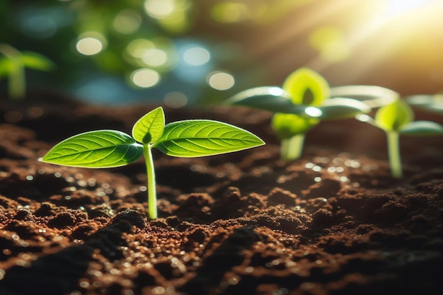 Une jeune plante qui pousse sous la lumière du soleil