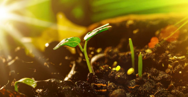 Jeune pousse de plante verte poussant dans le sol