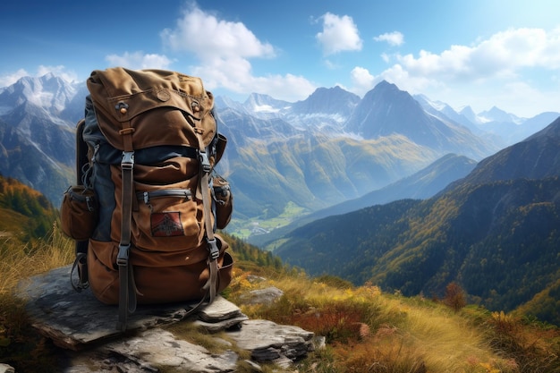 Jeune randonneur avec un sac à dos dans les montagnes