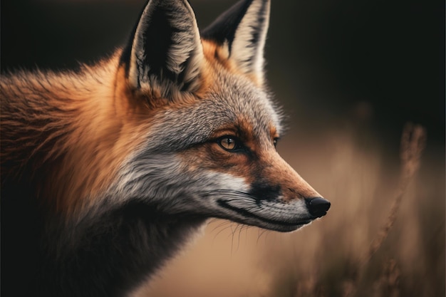 Un jeune renard roux, un chasseur dans la nature