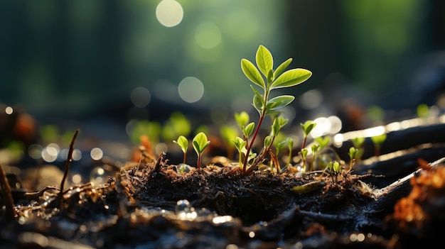 Un jeune semis vert pousse du sol Thème du jardinage et de l'écologie