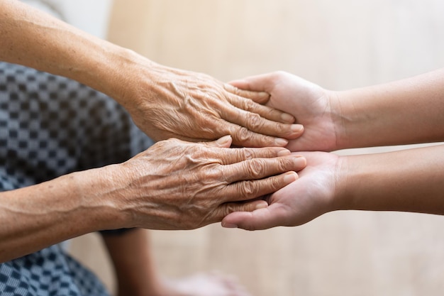 Jeune et senior femme se tenant les mains concept de convivialité