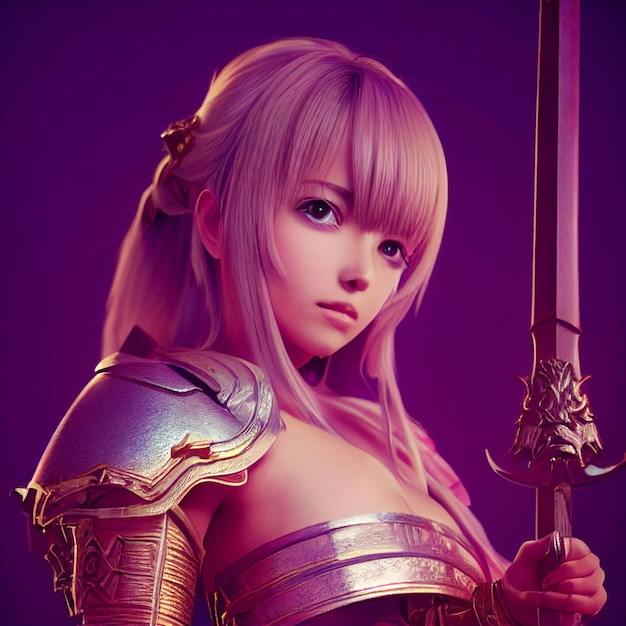Jeune soldat asiatique femme guerrière médiévale rendu 3d