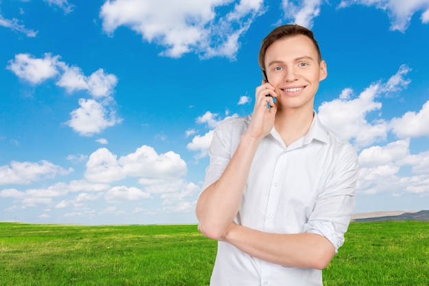 Jeune, Sourire, conversation, mobile, téléphone